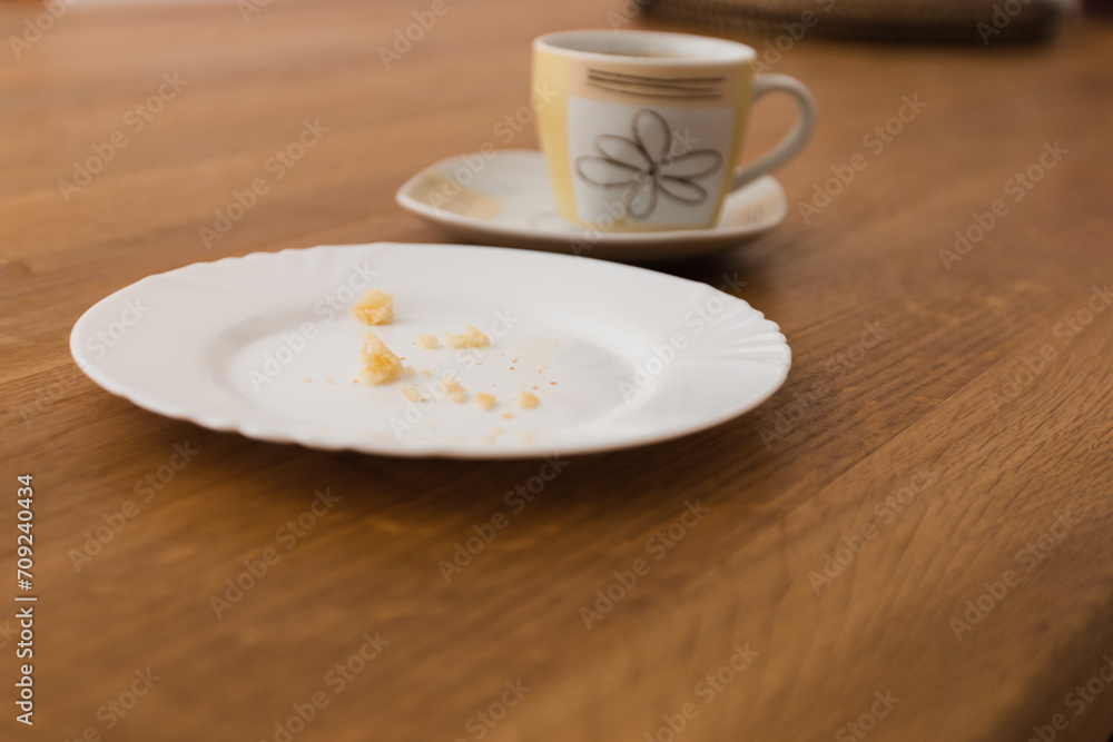 Empty plate and coffee cup after breakfast Empty plate and coffee cup after breakfast