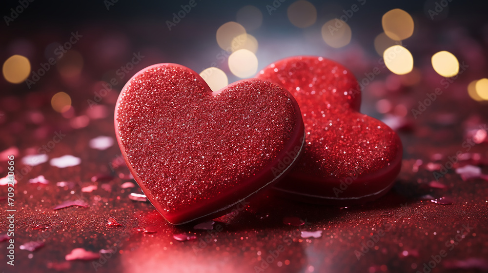 Fototapeta premium Heart Shaped Cookies with Sprinkles, Happy Valentines day, sweets, love concept