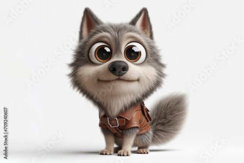 full body Funny Portrait of surprised wolf with bulging big eyes on solid white background. ai generative