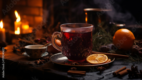Hot red wine  Christmas drink  cosy warm atmosphere 