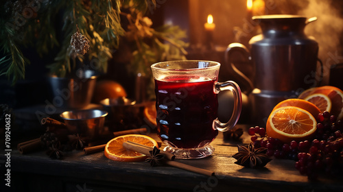Hot red wine, Christmas drink, cosy warm atmosphere 