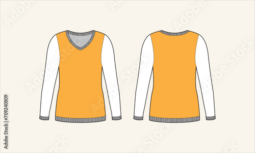 Solid Color V-Neck Women Sweater Sketch for Tach Pack