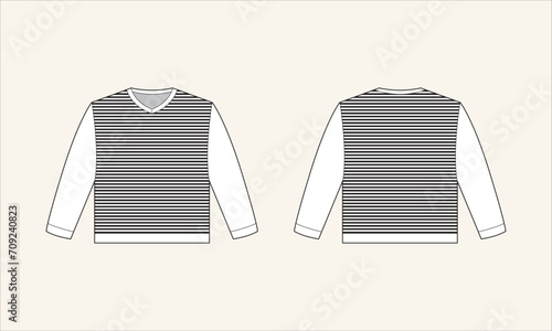 Two Color Stripe V-Neck Kid's Sweater Sketch for Tach Pack