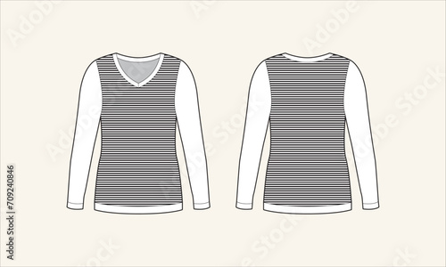 Two Color Stripe V-Neck Women Sweater Sketch for Tach Pack