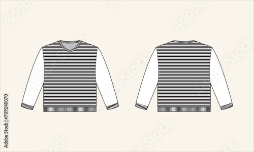 Two Color Stripe V-Neck Kid's Sweater Sketch for Tach Pack