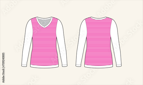 Two Color Stripe V-Neck Women Sweater Sketch for Tach Pack