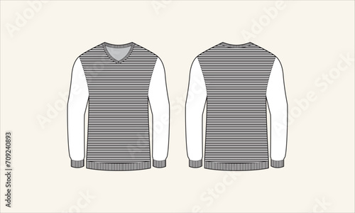 Two Color Stripe V-Neck Men's Sweater Sketch for Tach Pack