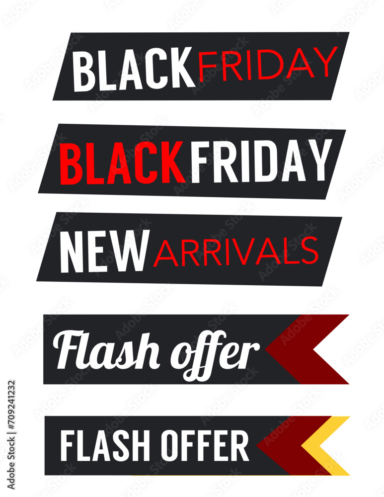 Sale Badge: Black Friday and New Arrivals Flash Offer Banners