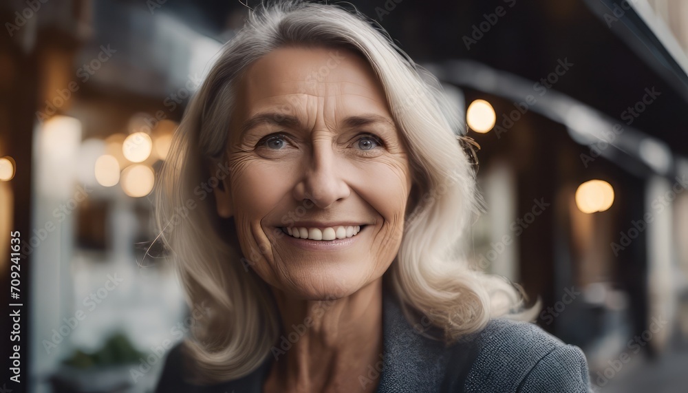 Happy smiling confident european middle aged older adult woman small local business owner standing Happy smiling confident european middle aged older adult woman small local business owner standing