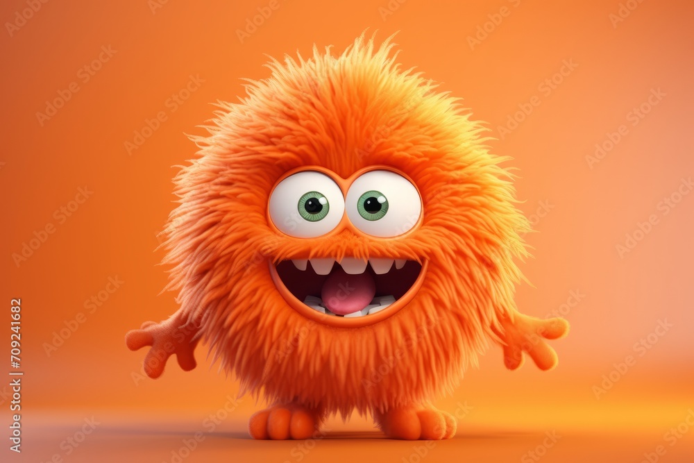 Cute orange furry monster 3D cartoon character Cute orange furry monster 3D cartoon character
