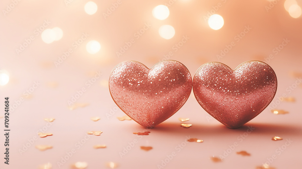 Obraz premium Two shiny hearths, Happy Valentines Day, Romantic background, commercial, anniversary, engagement, couple, happiness