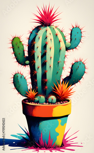 Happy Cactus Cute Painting Expressionism Art Color Splash Artwork Colorful Wall Art Design