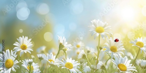 Daisies and Ladybug with a Bokeh Background