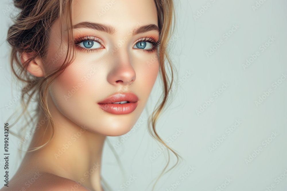 Portrait beautiful young woman with clean fresh skin. Model with healthy skin, close up portrait. Cosmetology, beauty and spa. Portrait of beauty caucasian woman with perfect healthy glow skin facial, Portrait beautiful young woman with clean fresh skin. Model with healthy skin, close up portrait. Cosmetology, beauty and spa. Portrait of beauty caucasian woman with perfect healthy glow skin facial,