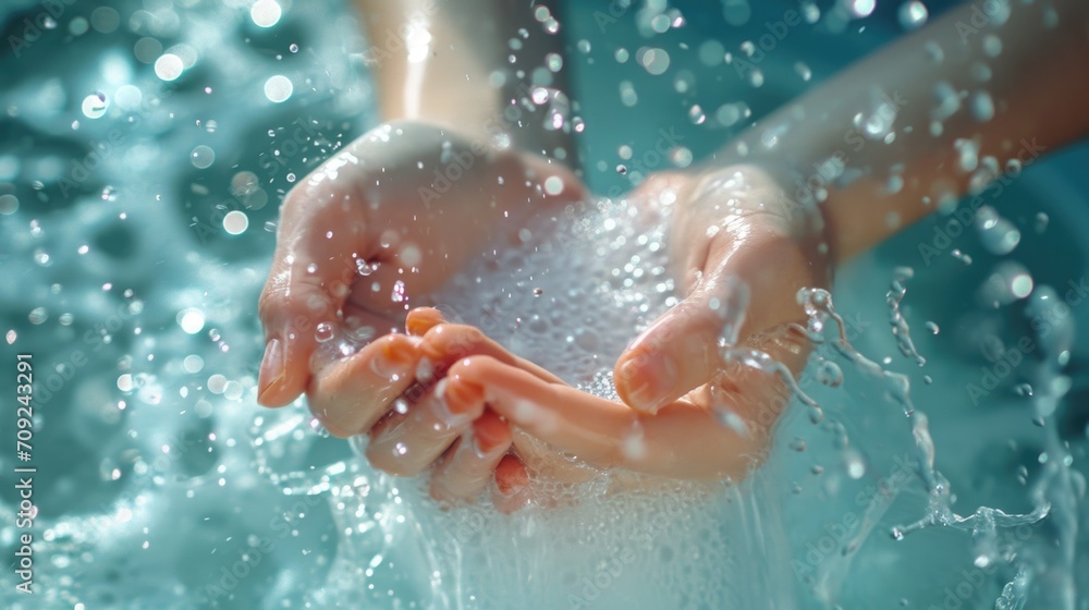 Refreshing Cleanliness - Hands Catching Pure Water Drops Refreshing Cleanliness - Hands Catching Pure Water Drops
