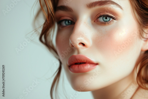 Wallpaper Mural Portrait beautiful young woman with clean fresh skin. Model with healthy skin, close up portrait. Cosmetology, beauty and spa. Portrait of beauty caucasian woman with perfect healthy glow skin facial, Torontodigital.ca