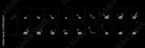Thunderbolt fx animation effect. Lighting animation. Burst effect animation. Sprite sheet of lighting animation for games, cartoon or animation – Vector
