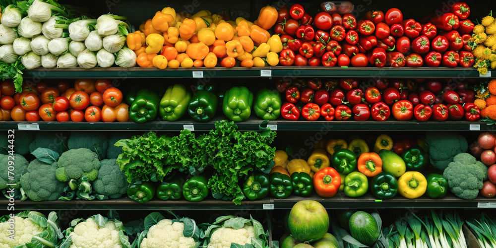 Vibrant Green Vegetables on Supermarket Shelves