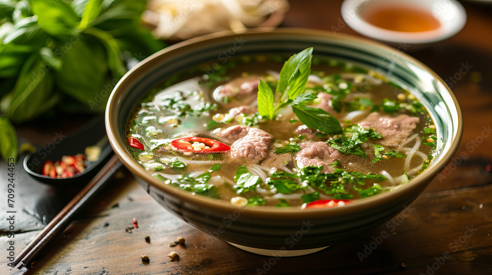 bowl with Vietnamese pho soup bowl with Vietnamese pho soup