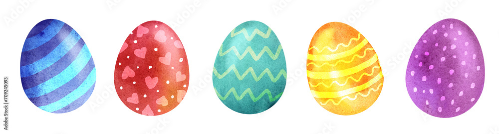 set of watercolor Easter eggs with a simple cute pattern set of watercolor Easter eggs with a simple cute pattern
