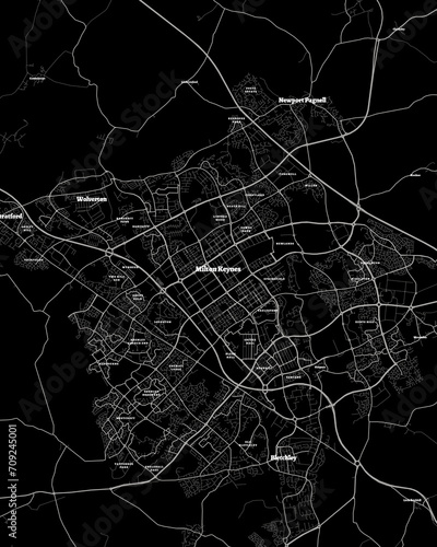 Milton Keynes UK Map, Detailed Dark Map of Milton Keynes UK photo