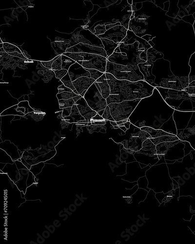 Plymouth UK Map, Detailed Dark Map of Plymouth UK