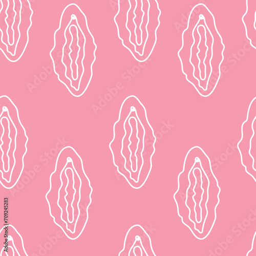 Seamless pattern with silhouettes of female genitals, lineart contours of the vagina, repeating hand drawing