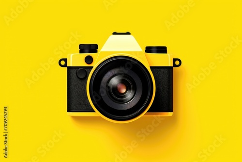Bright yellow camera on vibrant yellow background.