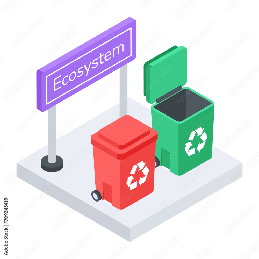 Handy isometric icon depicting recycle bins Handy isometric icon depicting recycle bins