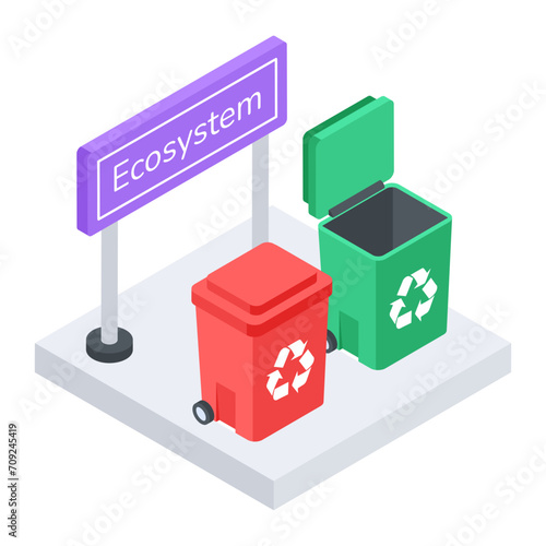 Handy isometric icon depicting recycle bins 