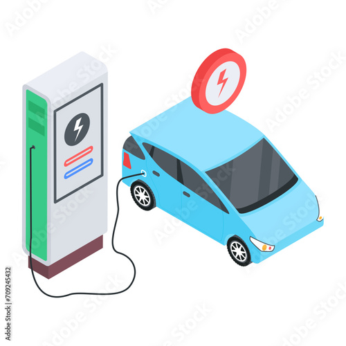Premium isometric icon of an electric car 