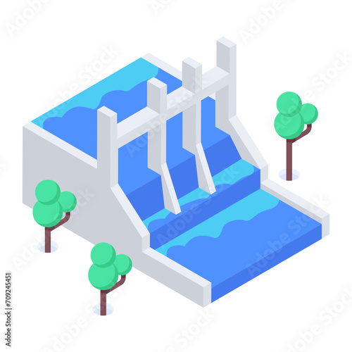Grab this isometric icon of hydro plant 