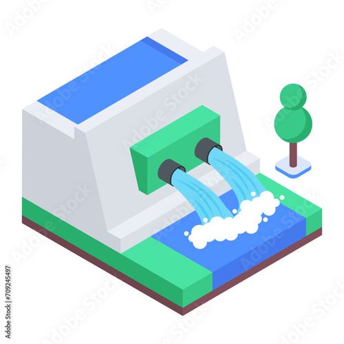 Grab this isometric icon of hydro plant 