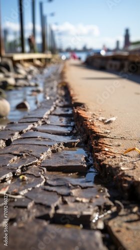 Road damage caused by sea waves UHD wallpaper