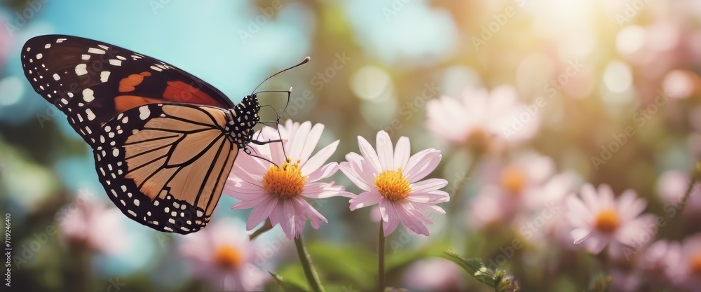 Fototapeta premium Nature of butterfly and flower in garden using as background butterflies