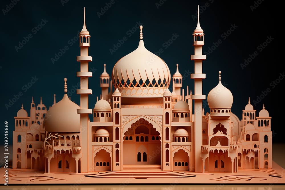 Mosque paper cut style on table 