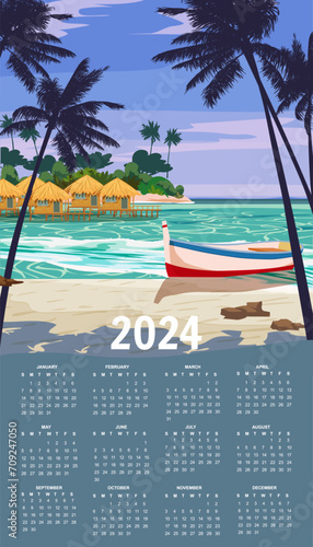 Calendar 2024 Exotic Islands vintage travel wall poster