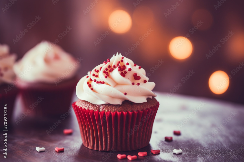 delicious cupcake for Valentine Day close-up created with Generative Ai delicious cupcake for Valentine Day close-up created with Generative Ai