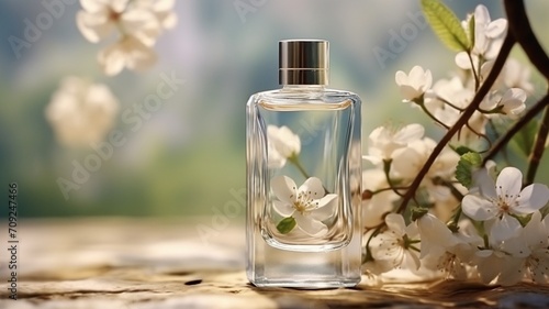 Exquisite Fusion of a Petite Perfume Bottle and Enchanting Blossoms - AI Generative
