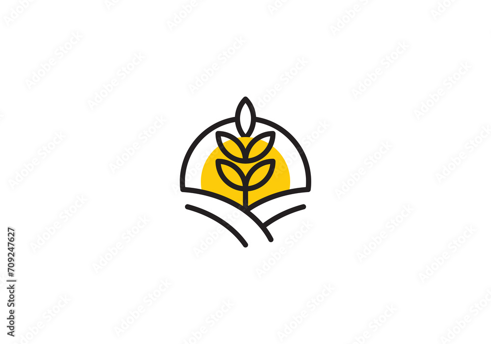 leaf with sun logo, creative agriculture farm design symbol template	
 - obrazy, fototapety, plakaty 