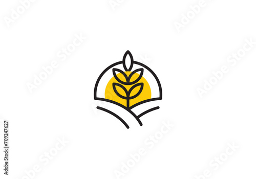 leaf with sun logo, creative agriculture farm design symbol template	
