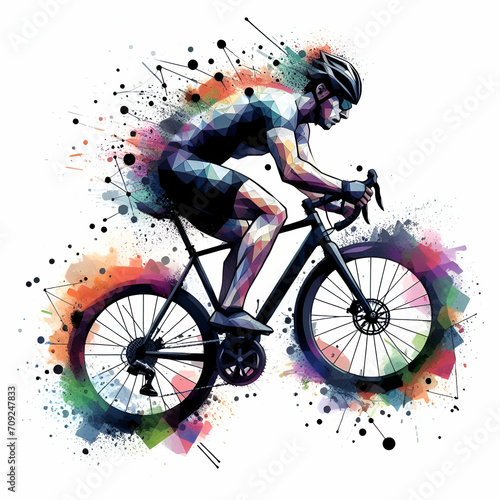 bicycle riding athlete polygonal watercolor logo ilustration on white background © Taiwo