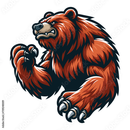 Strong body muscle wild beast grizzly bear mascot design vector illustration, logo template isolated on white background