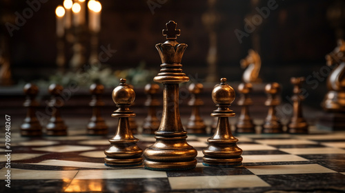 Create an image showcasing a king amd queen on an elegant old world chessboard created with Generative Ai