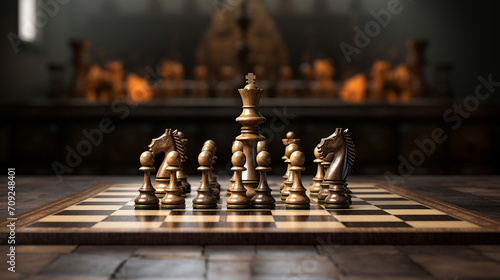 Create an image showcasing a king amd queen on an elegant old world chessboard created with Generative Ai photo