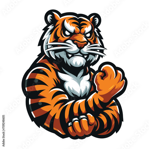 cartoon tiger mascot character design vector, logo template isolated on white background