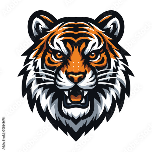 wild animal tiger head face mascot design vector illustration, logo template isolated on white background