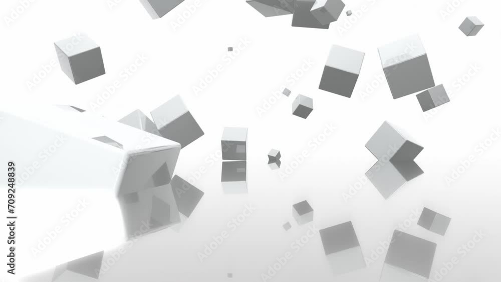 White cubes of different sizes fly in space White cubes of different sizes fly in space