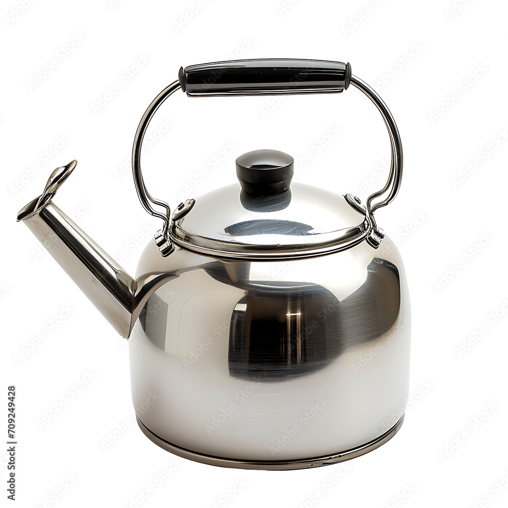 Stainless steel kettle on transparent background PNG