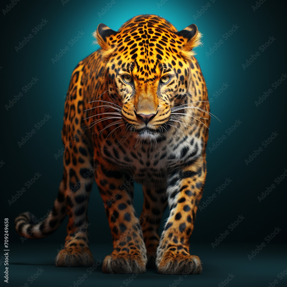 Obraz premium anthropomorphic leopard colorfull, photorealistic created with Generative Ai